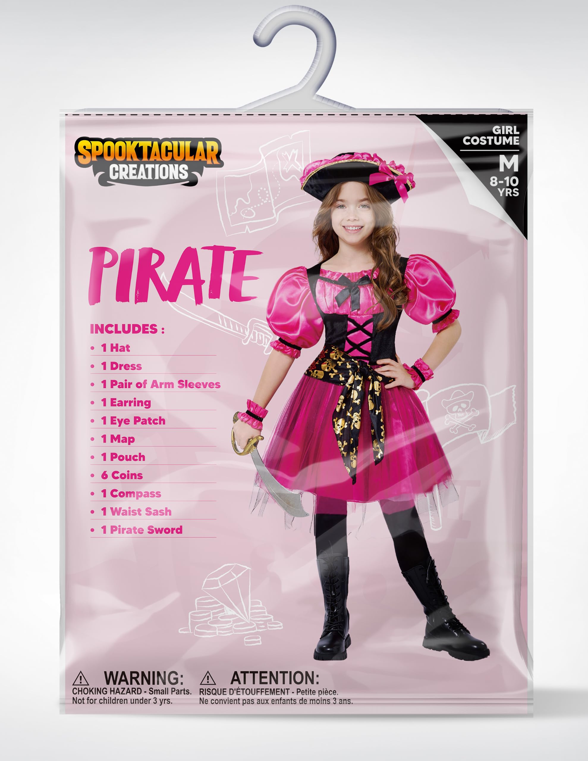 Spooktacular Creations Costume di Halloween per Ragazze, Costume da Pirata per Bambini, Abito da Pirata Magenta per Ragazze Festa di Halloween Gioco di Ruolo da Principessa Pirata (Piccolo (5-7 Anni))
