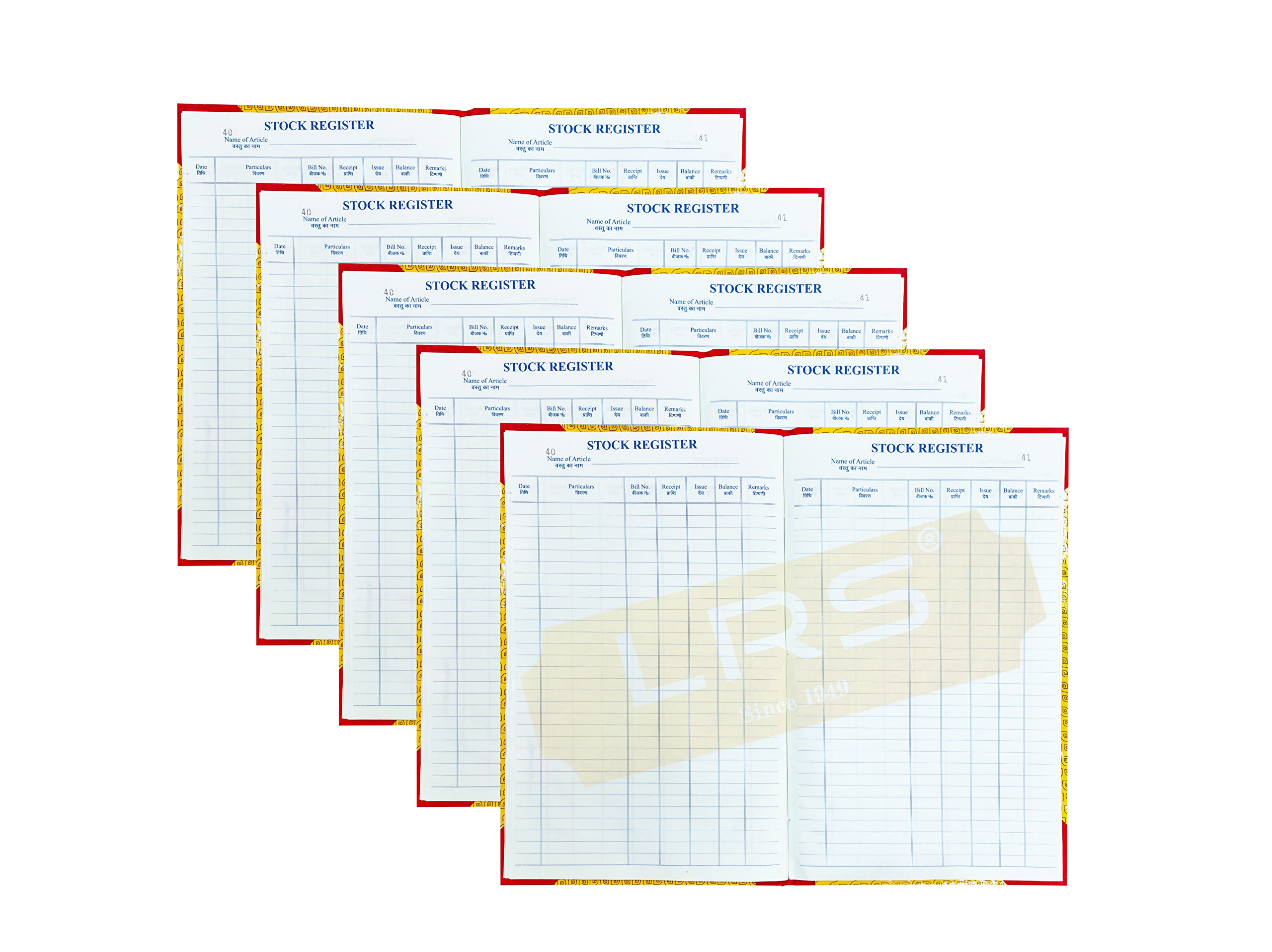LRS Format du registre de stock – 32 x 20 cm – Reliure rigide – Papier grand livre 70 g/m² (90 pages – Lot de 5)