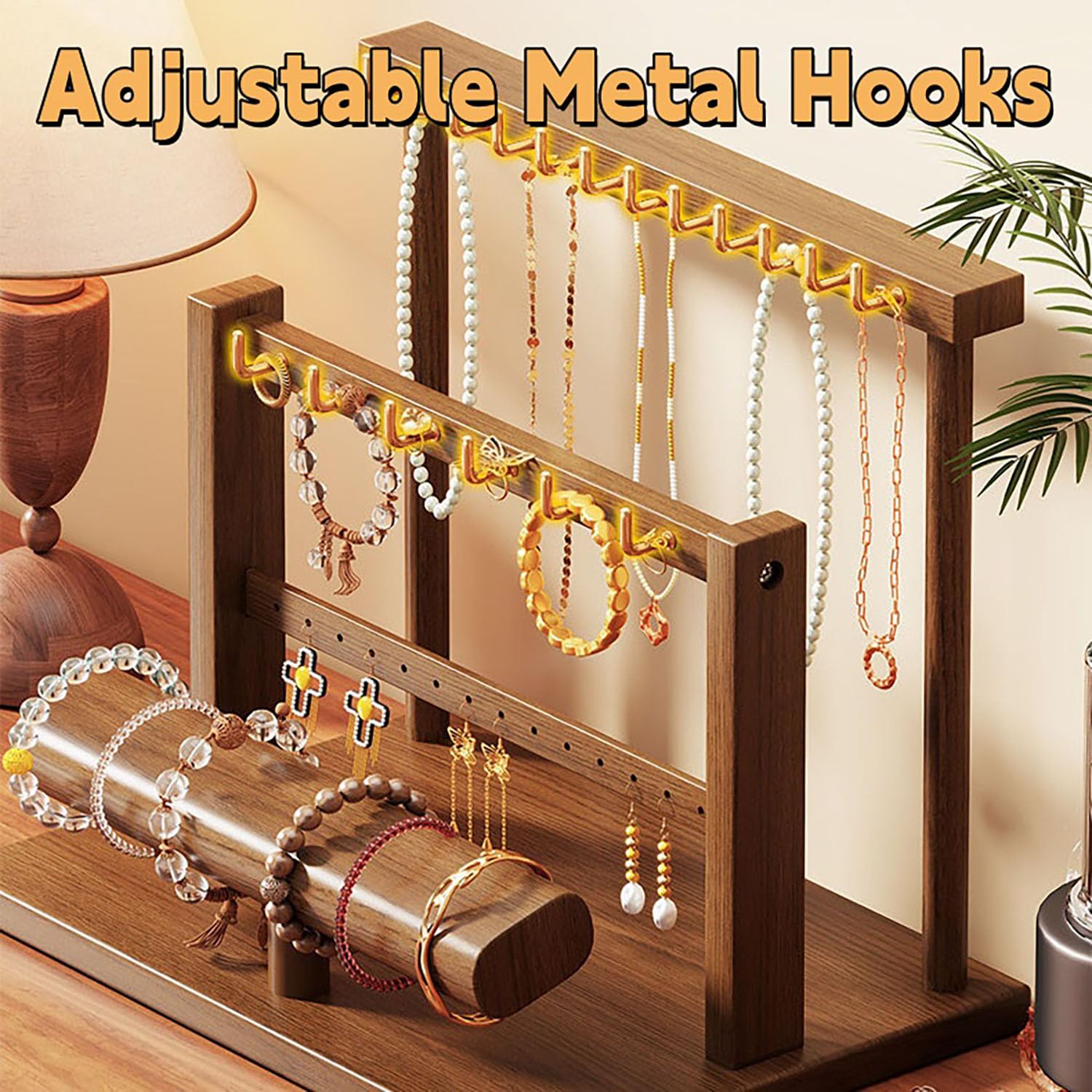 Wood Jewelry Stand Necklace Bracelet Earring Scrunchie Storage Tray