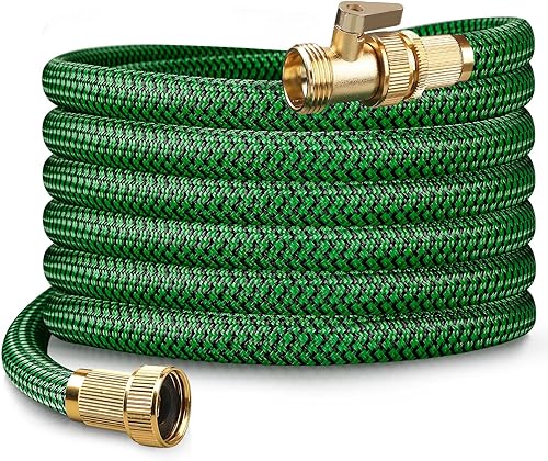 Manguera de jardín mejorada de 25 + 5 pies, no expandible, resistente a las torceduras, manguera de agua flexible, tela de alta densidad, a prueba