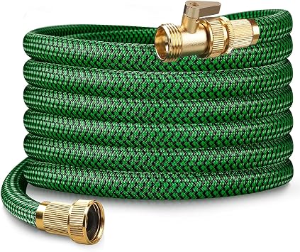 Upgraded Garden Hose 50ft, Non-Expandable Hose, Heavy Duty Kink-Resistant Flexible Water Hose with High-Density Fabric,LeakProof Hose Metal Shut-Off Valve Connector for Patio, Car Wash. 50FT