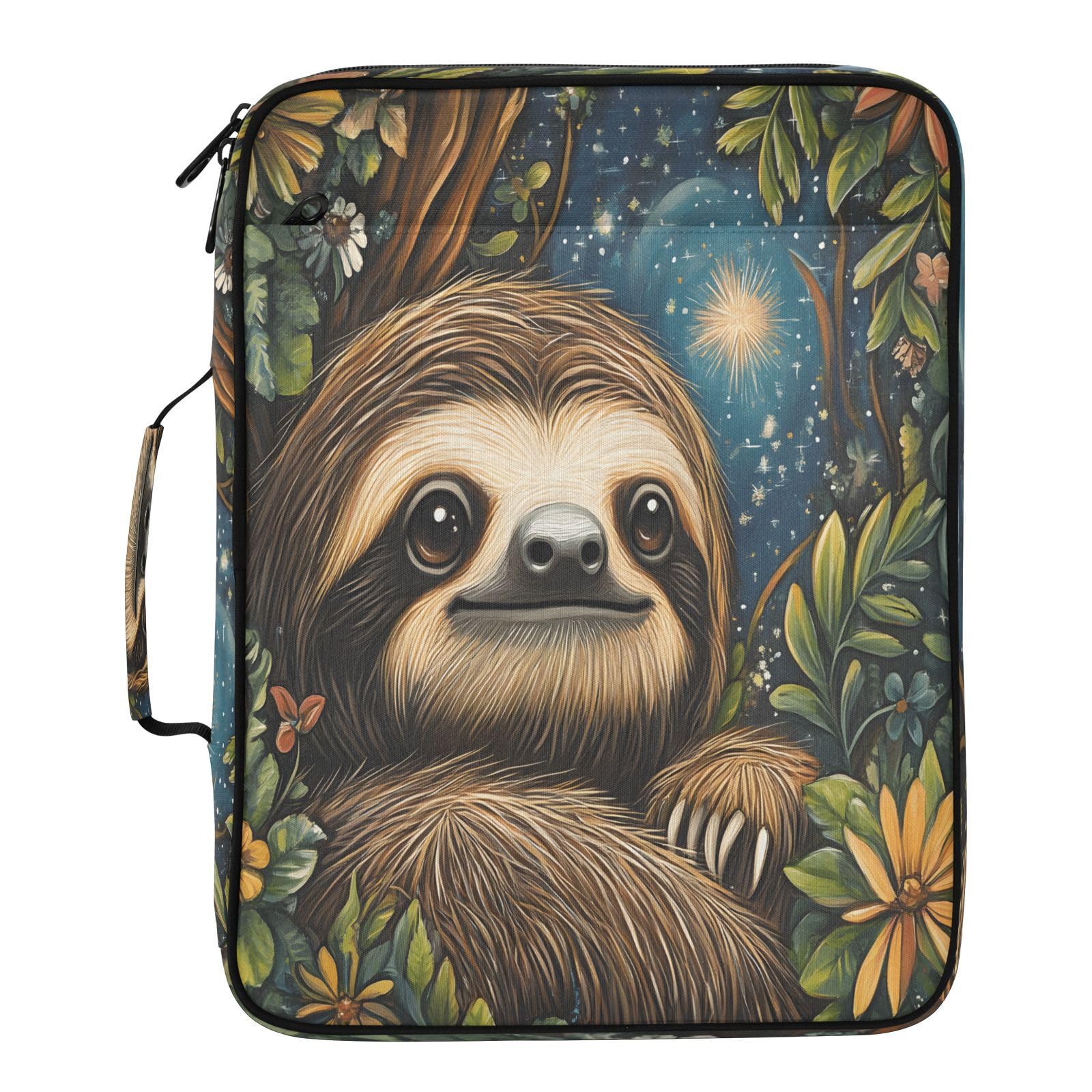 Raccoglitore espandibile con 3 anelli, motivo bradipo, fiori, stelle, con 7 tasche, per scuola, ufficio, viaggi