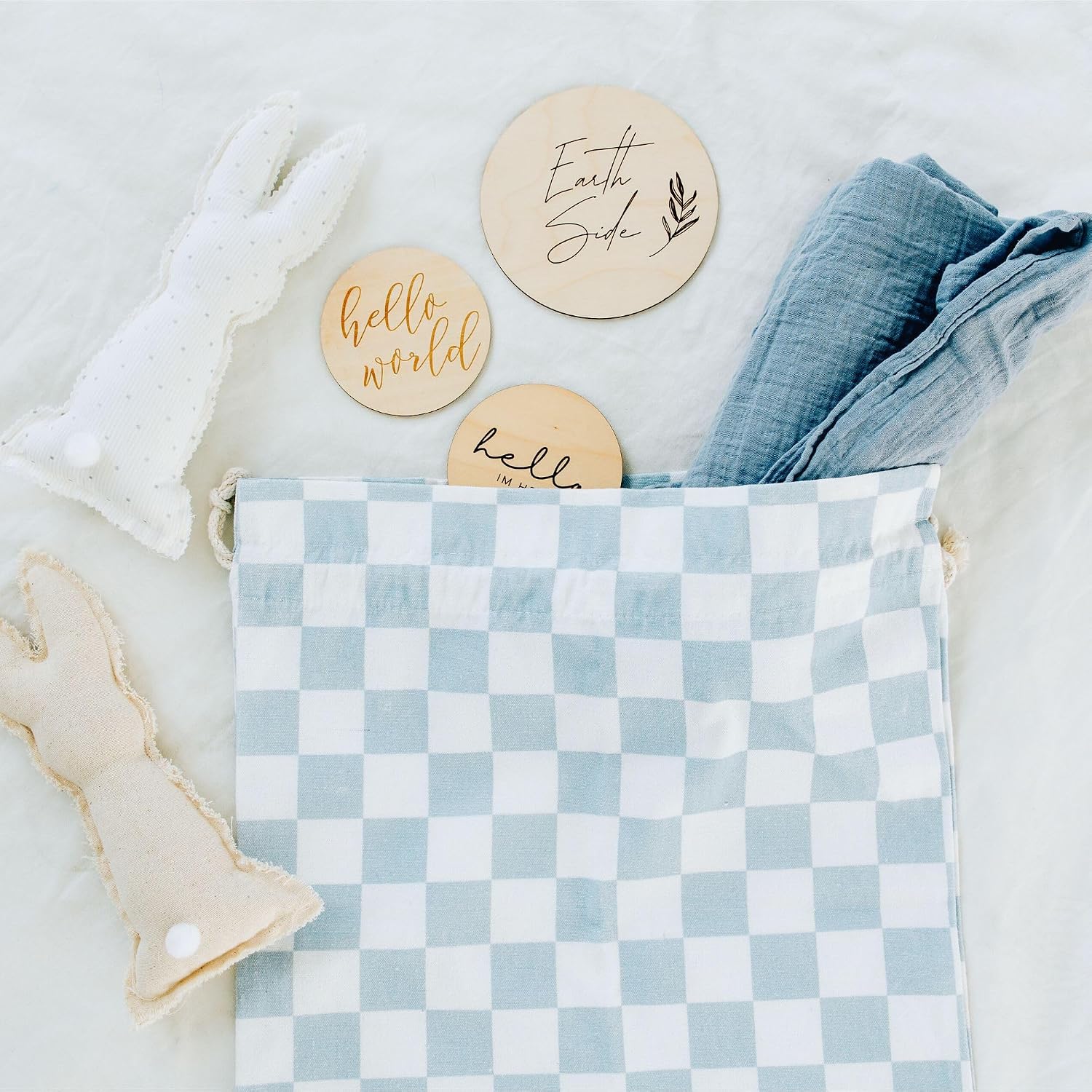 Gather & Knot Drawstring Gift Bags | 20" Large 12" Small | Premium Canvas | Reusable Fabric Wrap for All Occasions, Birthdays, Baby Shower | Checkers Blue image 2