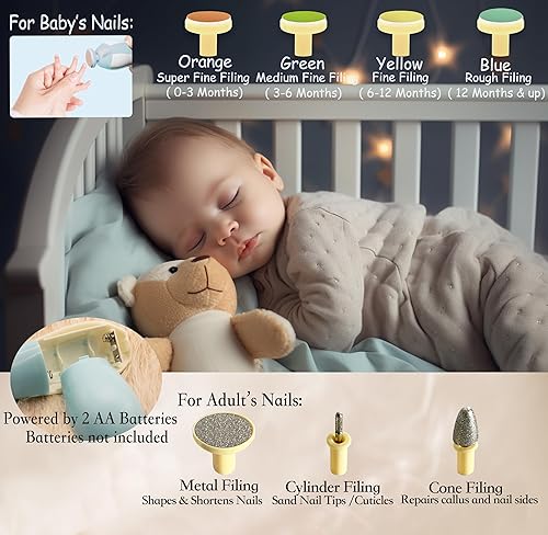 Miniatura 10 de Royal Angels Baby - Cortaúñas para bebé 20 en 1  Cortadora eléctrica segura de uñas para bebé kit de lima de uñas para bebé cabezales de repuesto