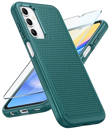FNTCASE for Galaxy A15-5G Phone Case - Samsung A15 5G Military Grade Drop Protection, 14ft Drop Tested, Screen Protector Included, Anti-Slip Matte Textured, TPU+PC Dual Layer Shockproof Cover (Green)