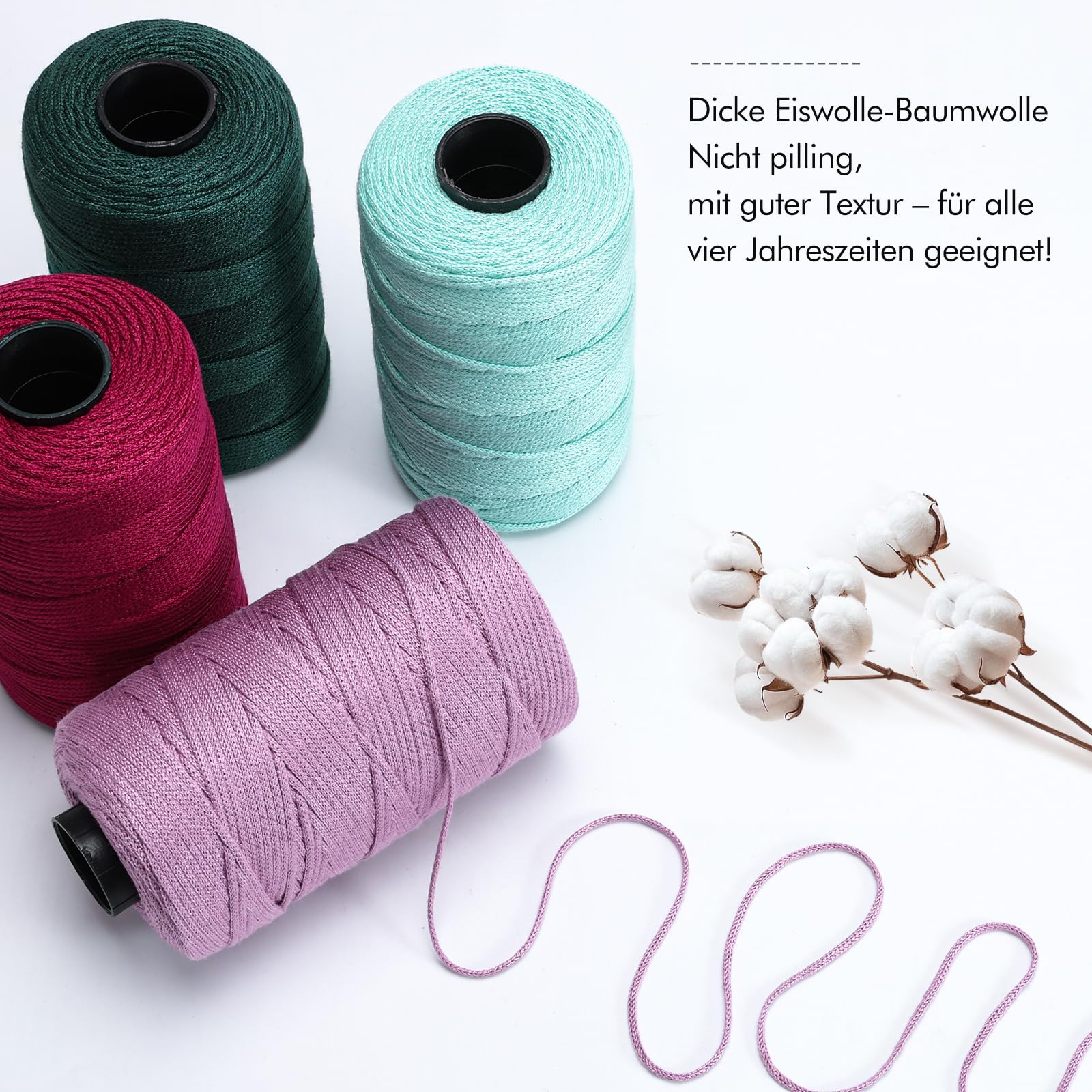 Renyiz Przędza do makramy 2,5 mm, 2 x 250 g, przędza bawełniana z 3 mm, do szydełkowania, do torebek i projektów rzemieślniczych, odpowiednia dla początkujących Cotton Yarn