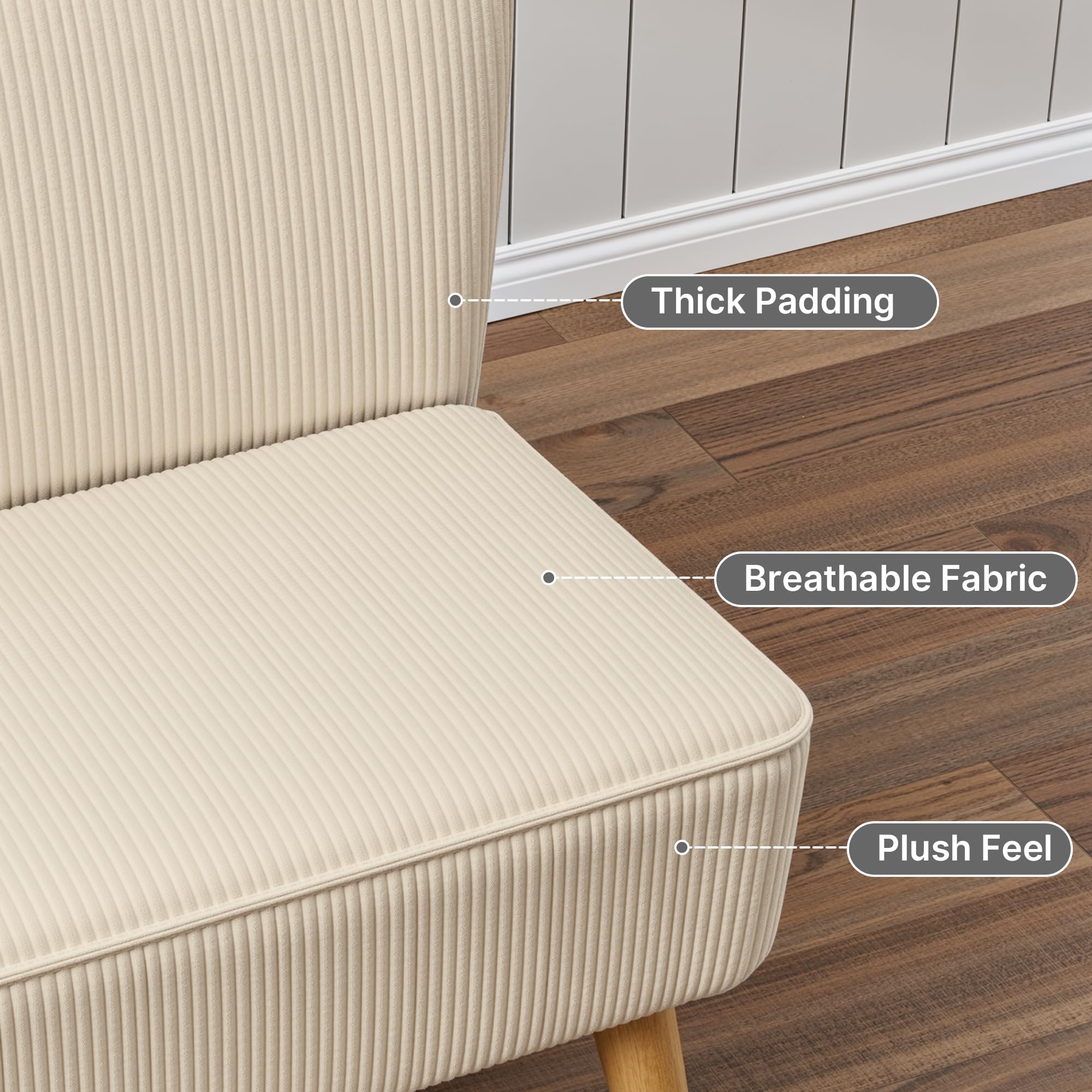 Divano a 2 posti, piccolo loveseat con rivestimento effetto velluto a coste, divano compatto salvaspazio per camera da letto, soggiorno, appartamento, 117x56x76cm,Bianco