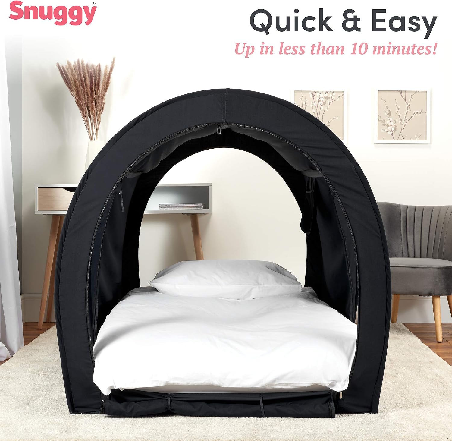 Snuggy Pod Bed Canopy – Blackout (Twin Size) | Pop-Up Bed Tent | Sensory-Friendly Indoor Sleep Pod with Privacy & Light Blocking | Lightweight, Breathable & Foldable Design | Carry Bag Included