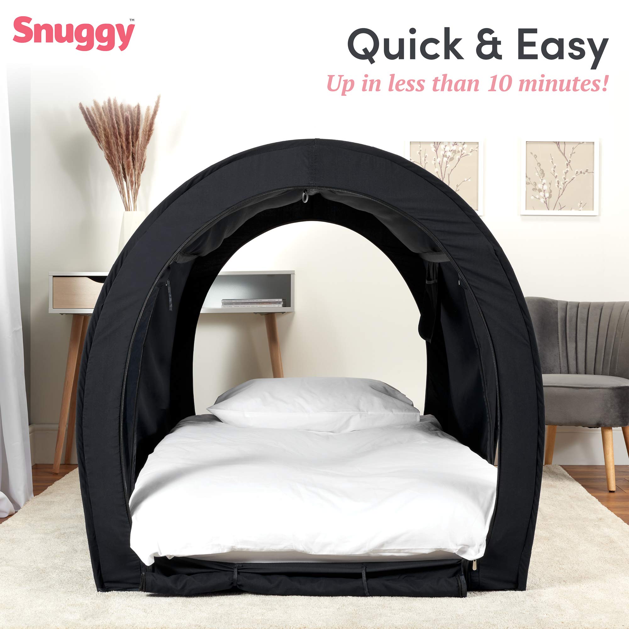 Snuggy Pod - Tenda da letto per la privacy, portatile, per interni, per letto singolo o matrimoniale, in tessuto leggero e traspirante, design pieghevole, facile da montare (oscuramento, singolo)