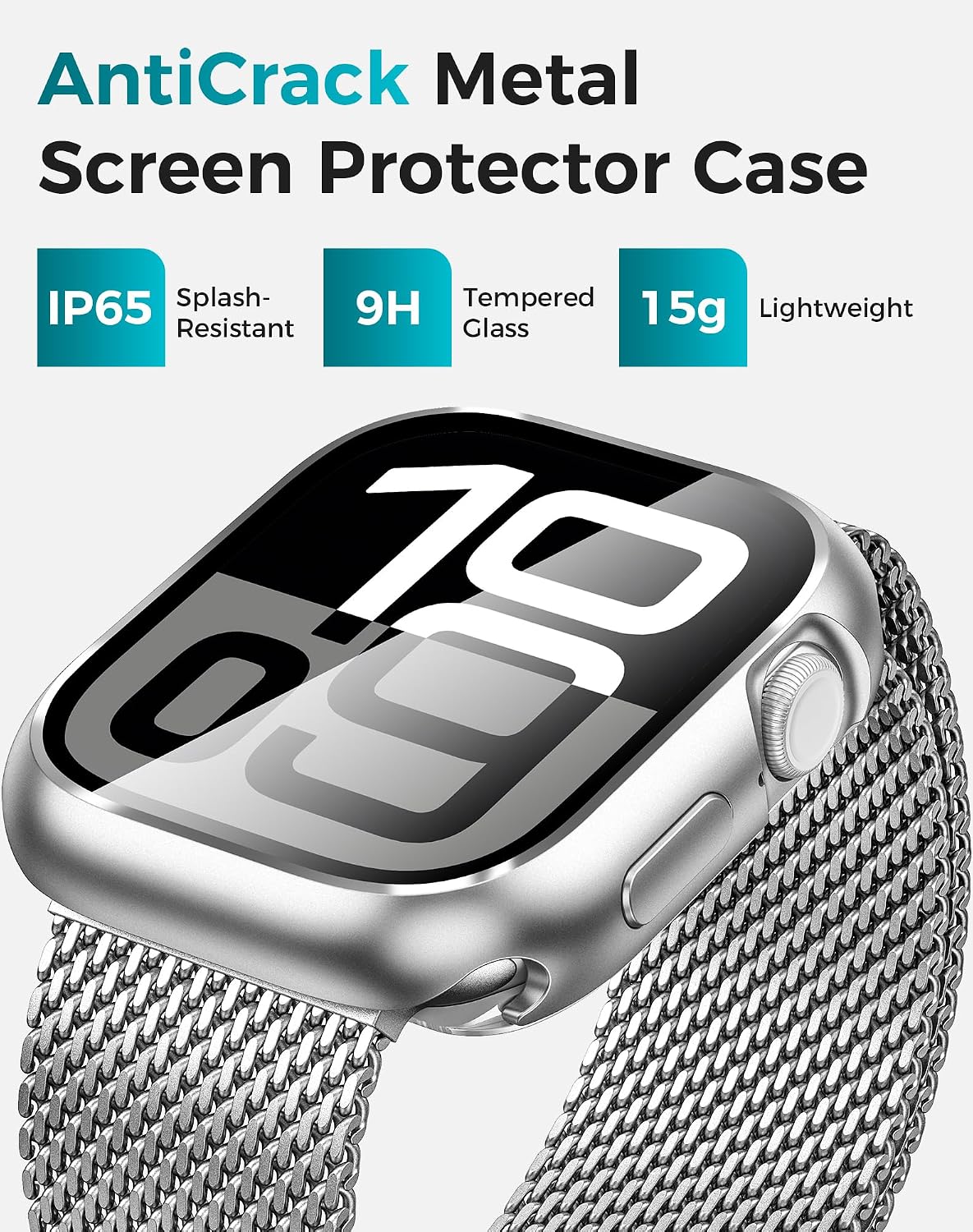 Goton AntiCrack Metal Case for Apple Watch Series 11/10 46mm Screen Protector, HD Tempered Glass, Daily Water-Resistant Alloy Bumper with Ceramic-Style Back Cover for iWatch 46 mm