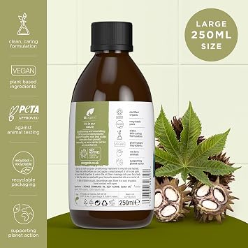 Dr Organic Castor Oil, 100% Pure & Cold Pressed, Nourish & Condition, for Dry Skin & Hair, Massage, Carrier Oil, Aromatherapy, Natural, Vegan, Cruelty Free, Certified Organic, 250ml