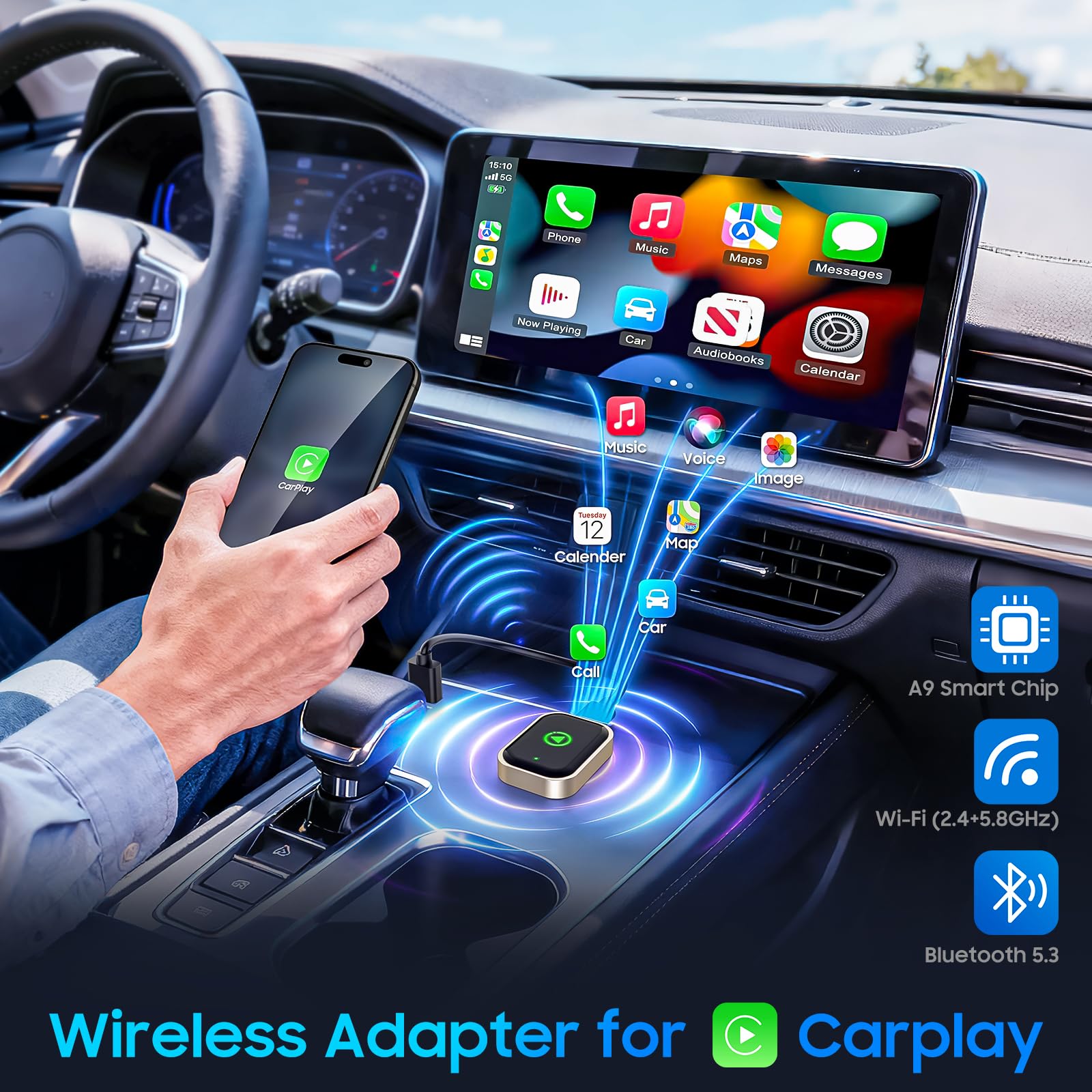 Bezprzewodowy adapter Carplay 2 w 1 do Apple iPhone i Android, adapter samochodowy używany do konwersji połączeń przewodowych w bezprzewodowe, kompatybilny z przewodowymi pojazdami CarPlay i Android