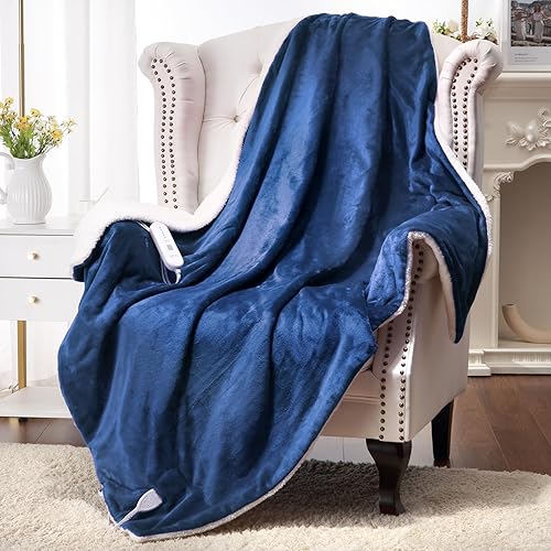 Miniatura 8 de CAROMIO Manta térmica eléctrica de 50 x 60 pulgadas, manta de franela gruesa suave a Sherpa de calentamiento rápido con 5 niveles de calefacción y 4