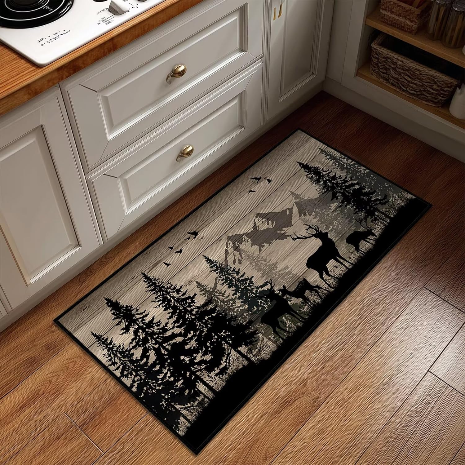 Rustic Runner Rug 2x6 Hallway Rugs,Deer Country Cabin Wildlife Vintage Entryway Rugs Indoor Entrance Door Mat Washable Kitchen Runners Non Slip Accent Area Rug Throw Carpet for Hallway Bedroom Laundry