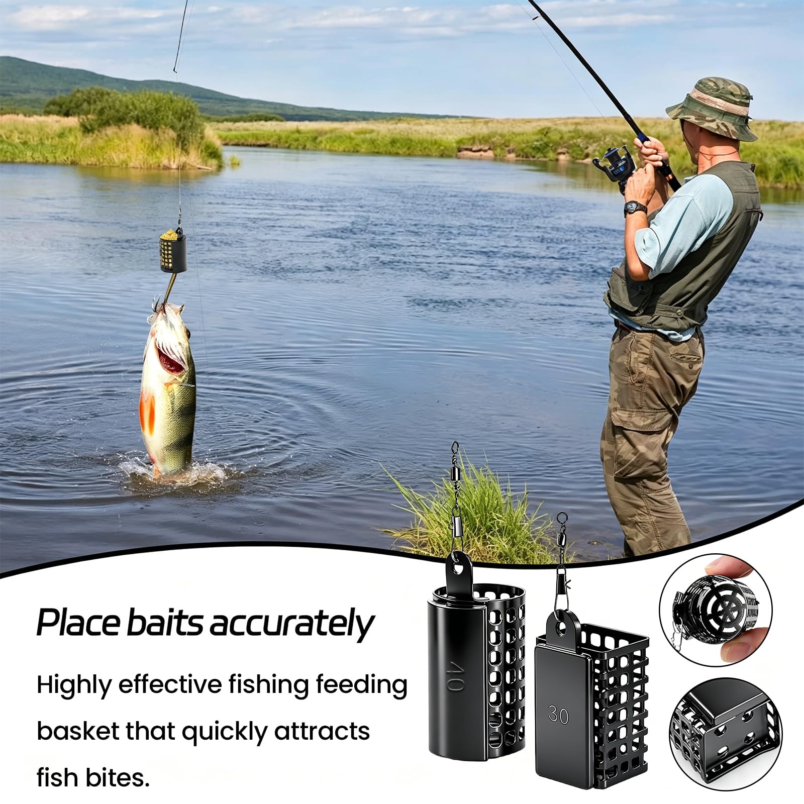26 Stück Futterkorb Angeln Anti Tangle Boom Futterkorb Feeder Korb 20/30/40/50/60g Anti Tangle 20cm Feeder Zubehör Grundangeln Angelzubehör Geeignet für Meeres und Süßwasserfische