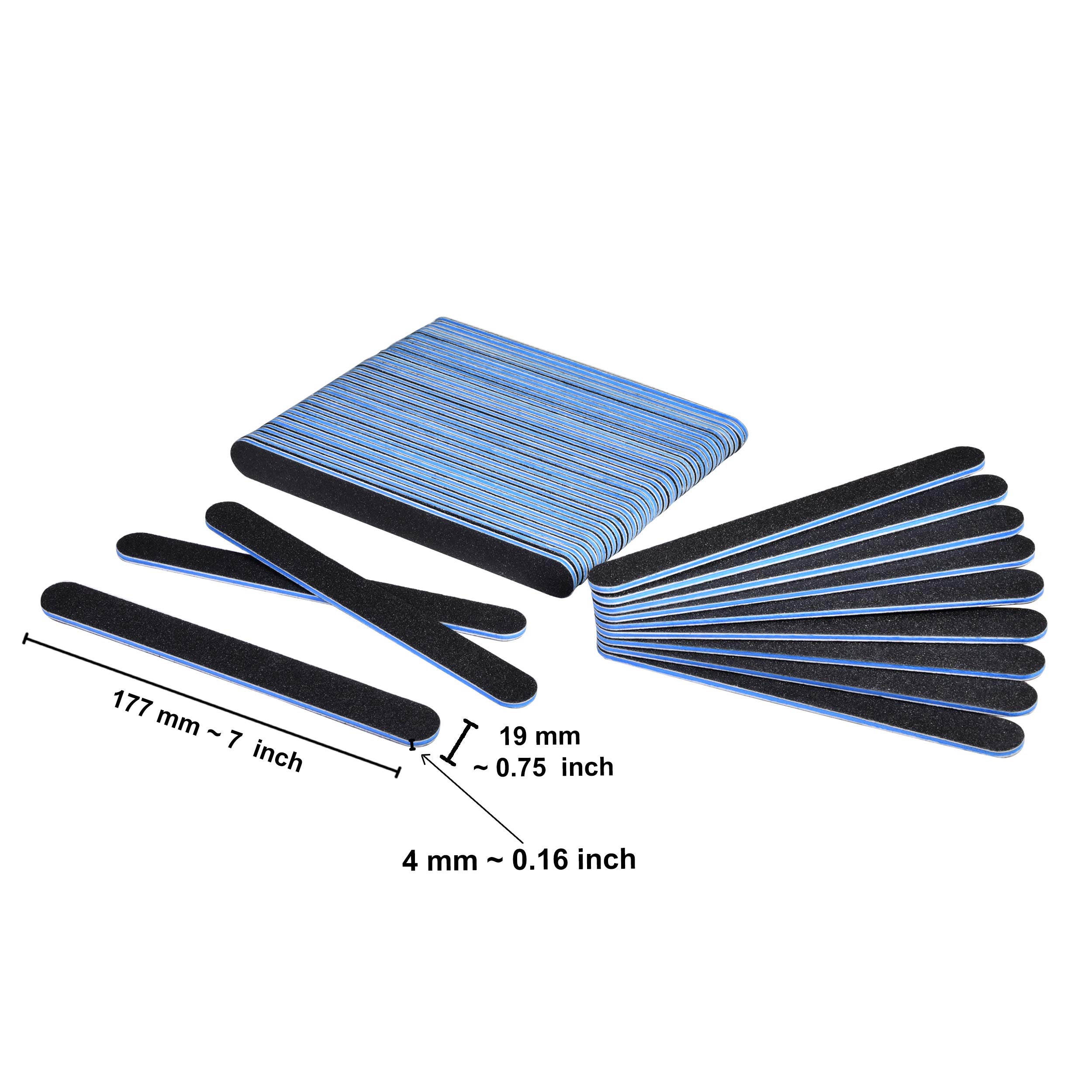 AMT 50 PCS Round Black Nail Files 120/120, Black Nail File, for Acrylic Nails, Emery Boards for Nails, 120/120 Grit Nail File (50 PCS Nail Files) (Grit 120 (Round, Blue Center)