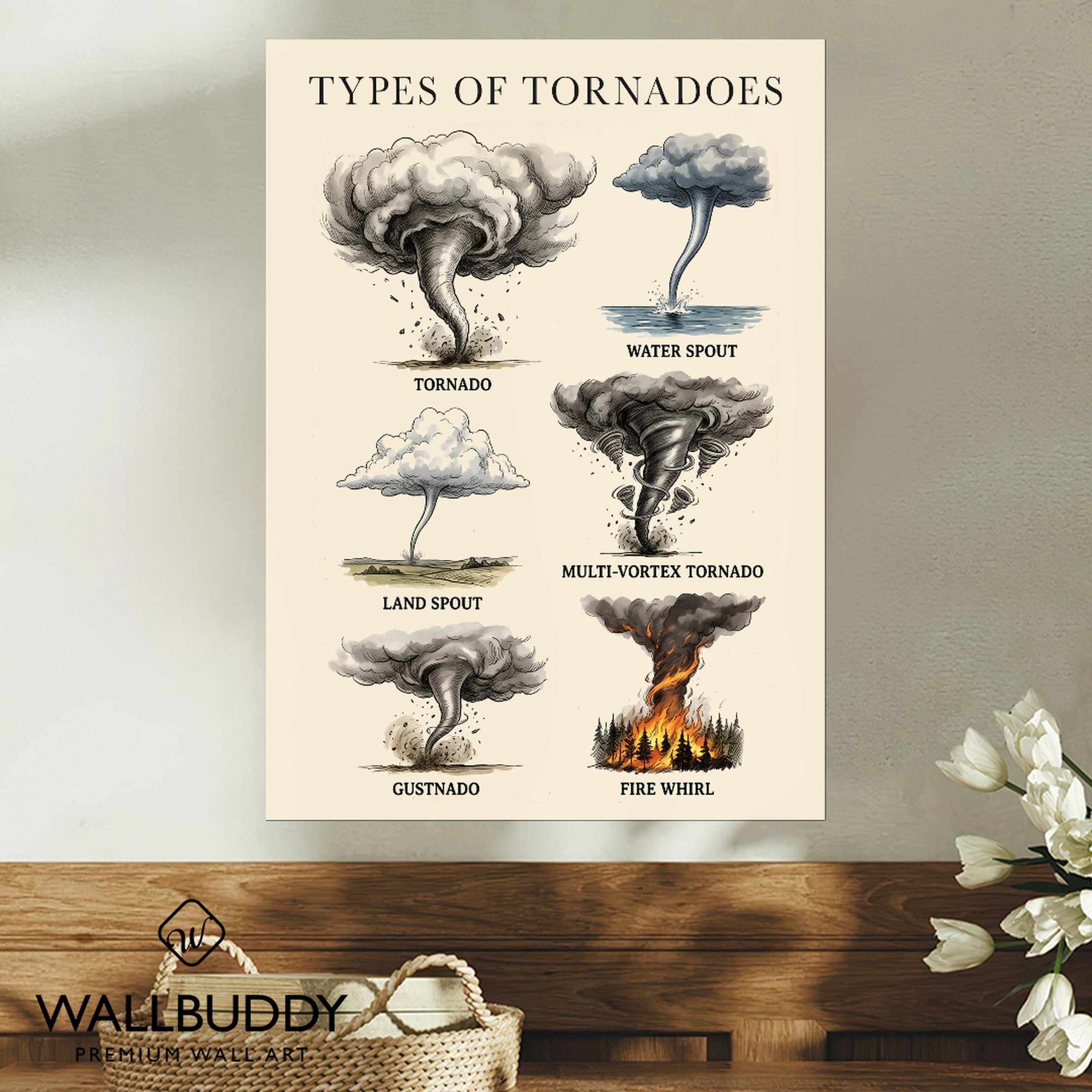 WallBUddy Tornado Arten Wandkunst Druck | Illustrie (50 x 70 cm, Ungerahmt)