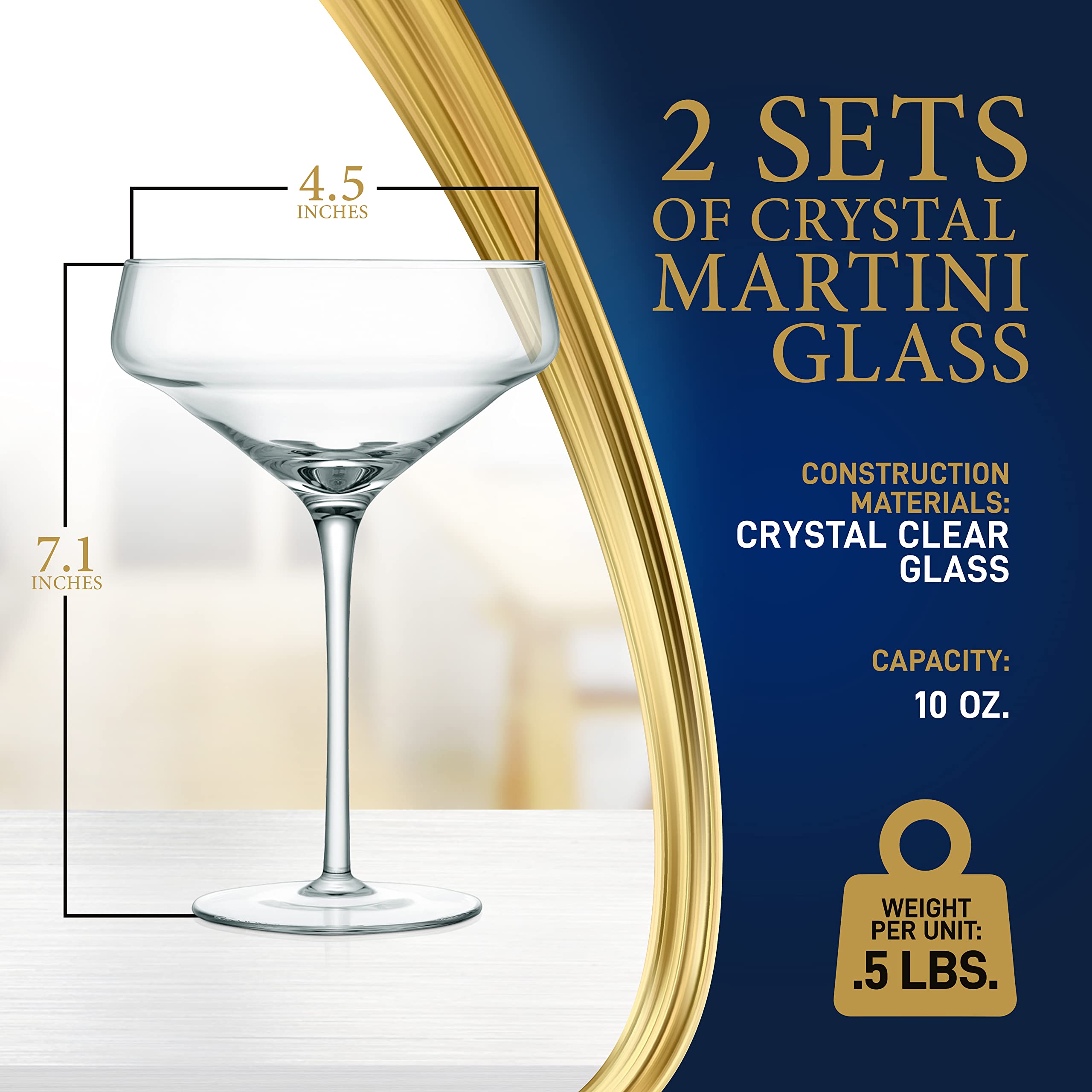2 juegos de copas de vino de Martini de cristal, ultra transparentes, elegantes y transparentes, 100% sopladas a mano, aptas para lavavajillas, ideales para cenas, fiestas, bodas y ocasiones elegantes
