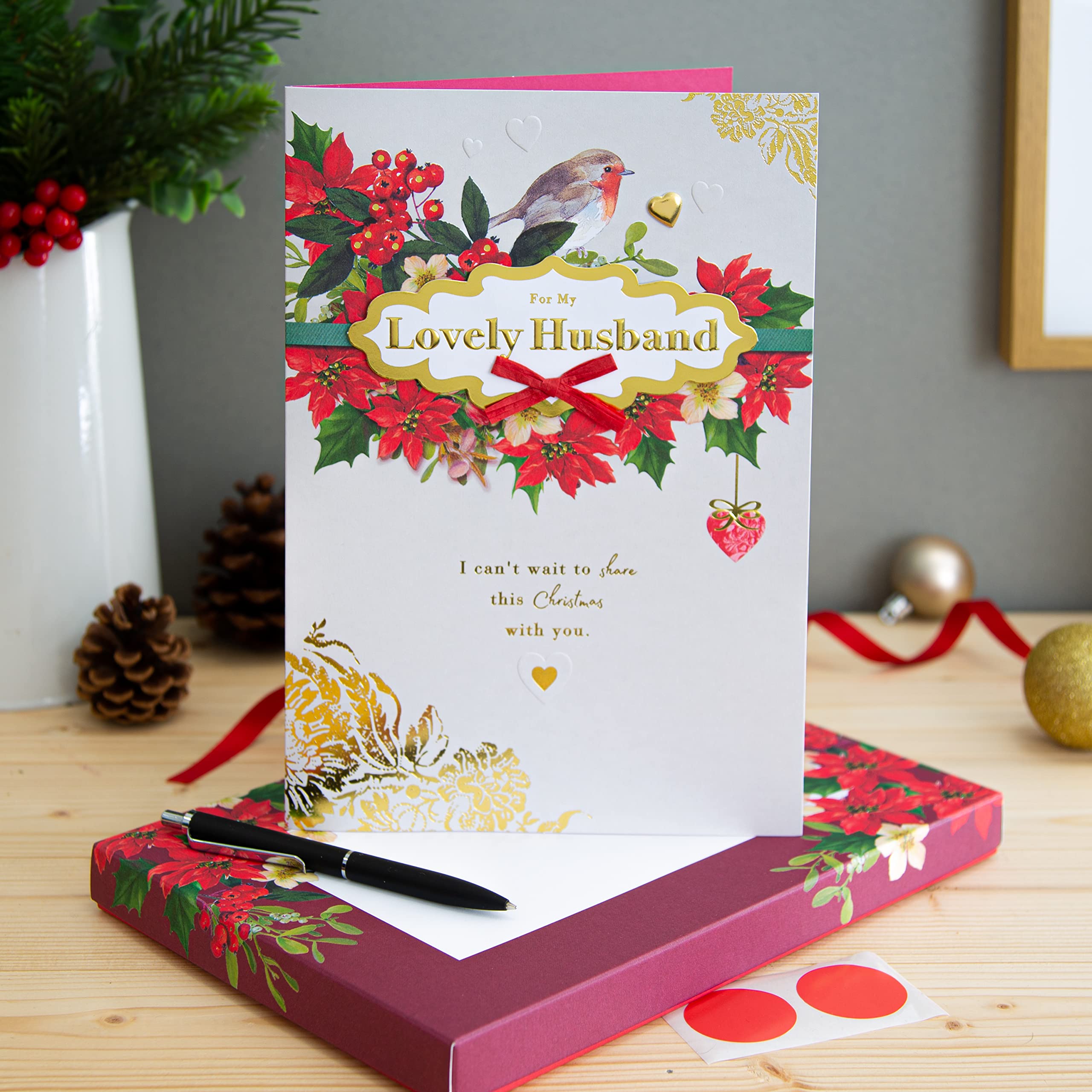 Hallmark Boxed Christmas Card for Husband - Traditional Robin and Foliage Design, 25575219, Multicoloured - Image 2