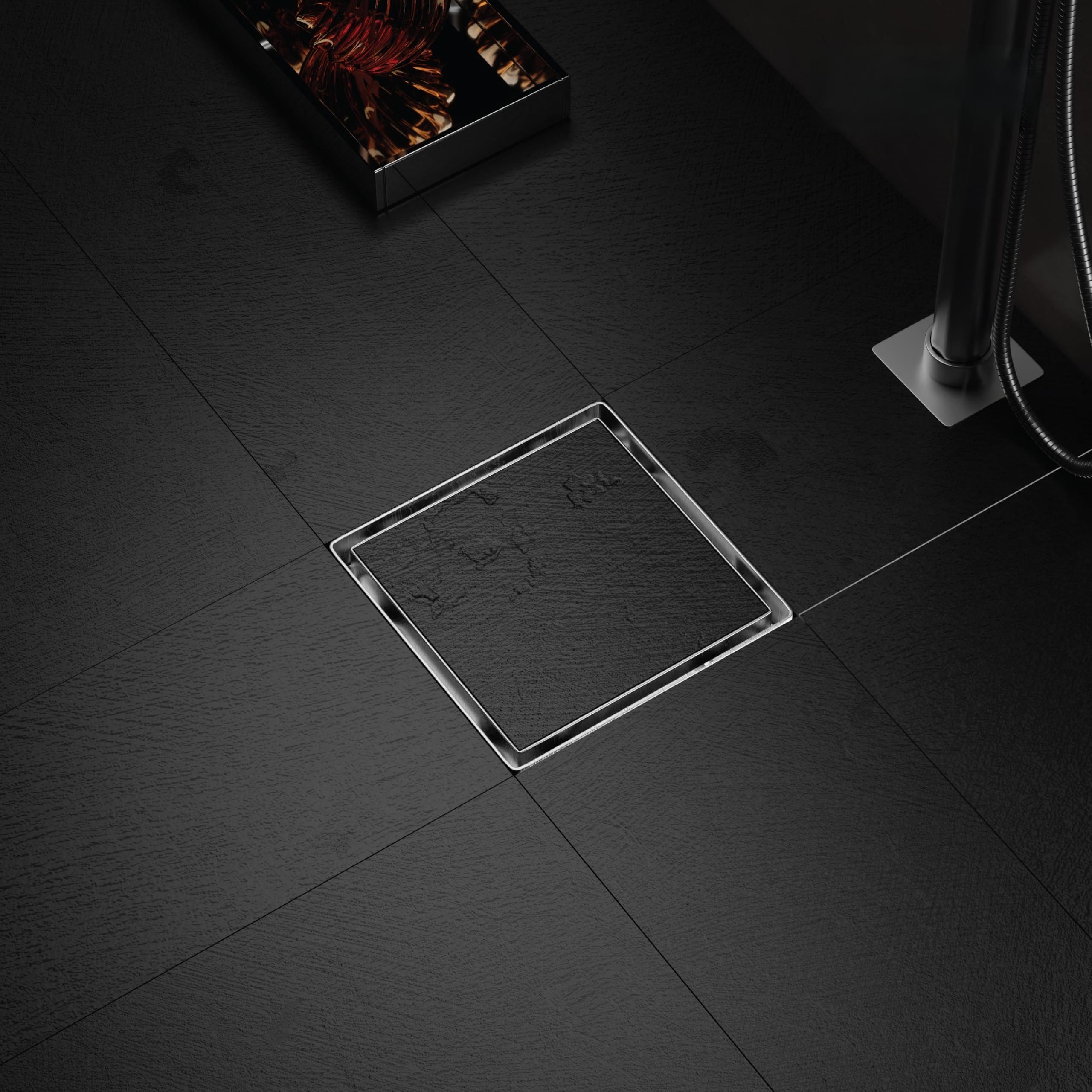 iSTAR 304 Grade 5X5 inch Stainless Steel Square Tile Insert Floor Drain | Invisible Shower Drain Channel | Anti Cockroach Trap Waste Water Jali Drainer for Bathroom, Kitchen, Balcony (Chrome Finish)-image-2