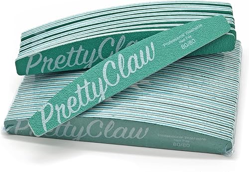 Miniatura 8 de PrettyClaw  10 limas de uñas profesionales de grano 8080 verde de alta calidad, lima de uñas acrílicas de media luna, centro de plástico, tablero de