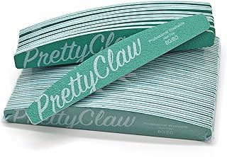 PrettyClaw | 25pc Professional Nail File 80/80 Grit Premium Green Half Moon Acrylic Nail Files Plastic Center Double Sided Zebra Emery Board for Nails Washable 7 inch Nail File