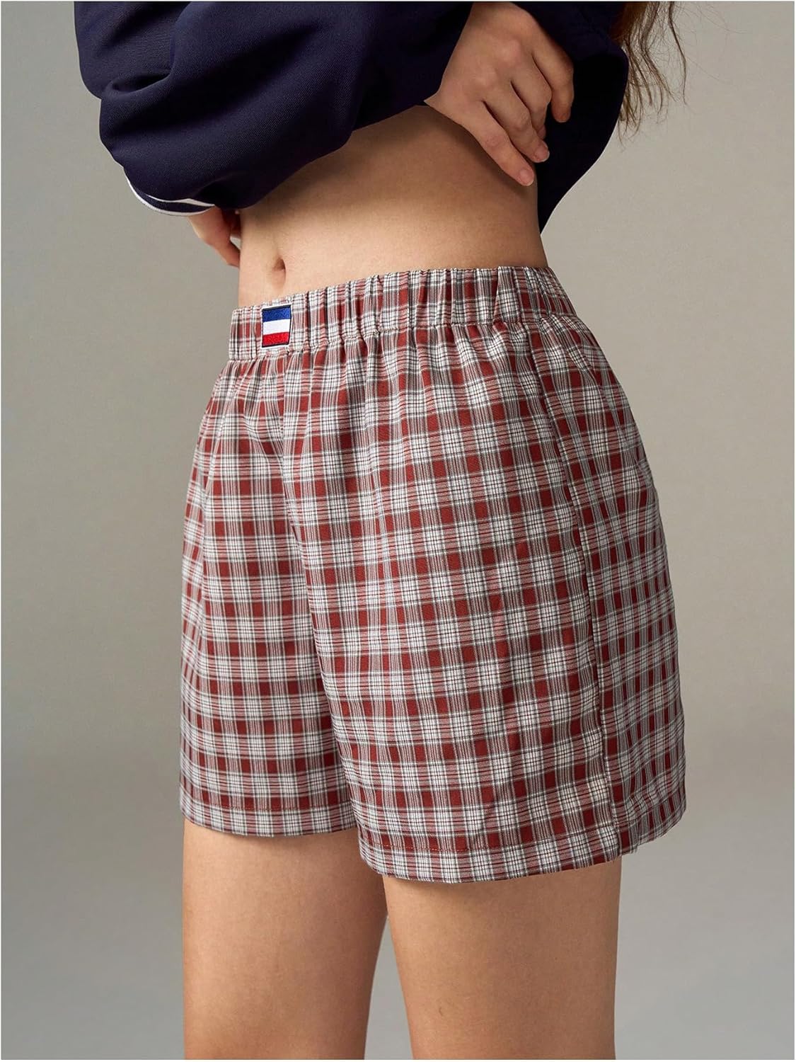 OYOANGLE Women's Plaid Pajama Shorts Elastic Waist Gingham Sleep Shorts Summer Lounge Bottoms Sleepwear Red Large - Image 2