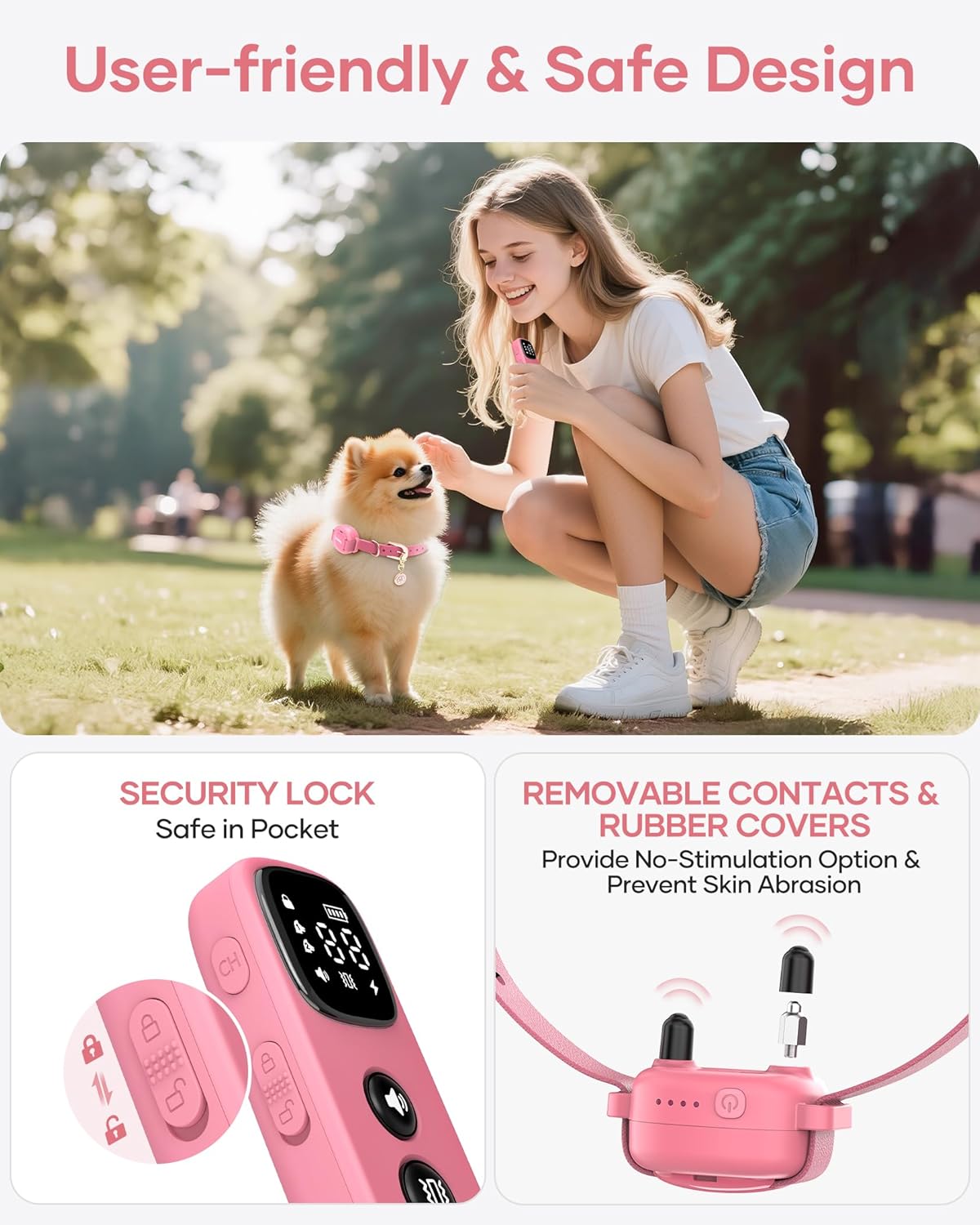Jugbow Dog Training Collar - 4200FT Remote Dog Collar with 3 Training Modes for Small Dogs with Pet ID Tag & Security Lock, IPX8-Waterproof Rechargeable E-Collar for Mini Small Medium Dogs (Pro Pink)