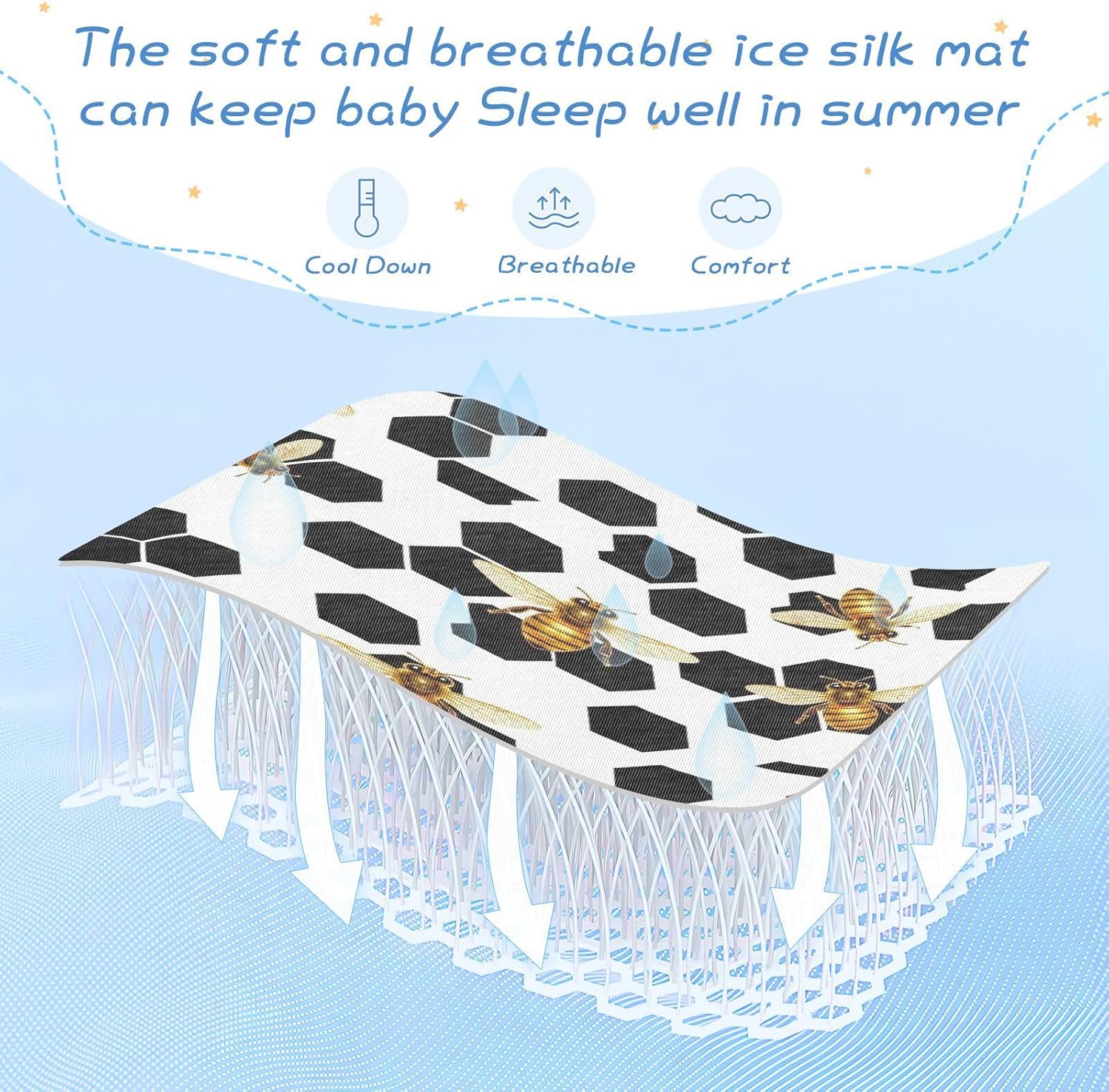 Cooling Baby Fitted Crib Mattress 28" x 52" Breathable Black Yellow Queen Bee Garden Bed Pads for Kids for Baby&Toddler