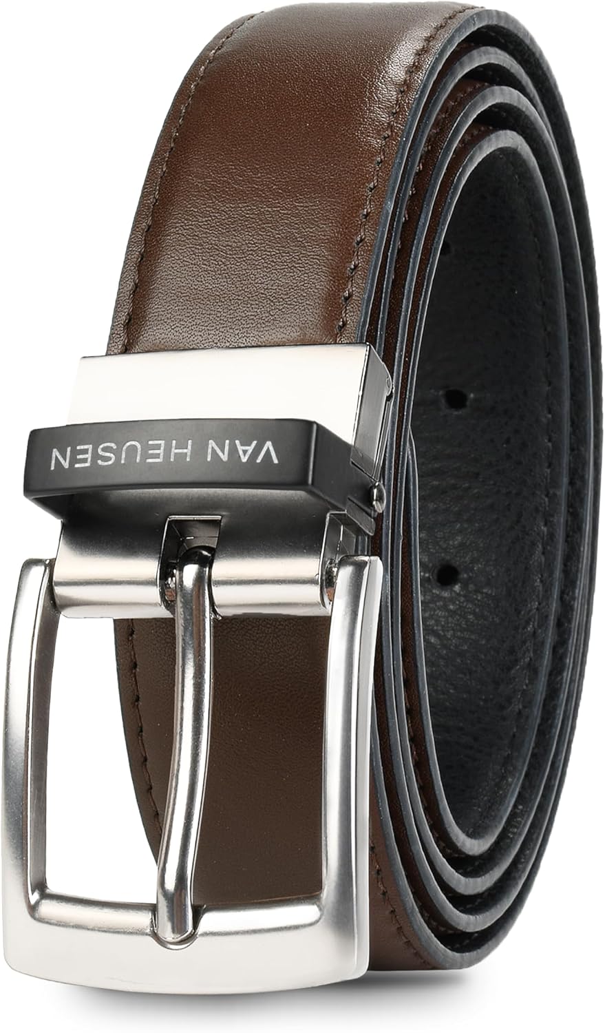Van Heusen Mens Reversible Leather Belt, Black Brown Dress Belt, Cut for Fit