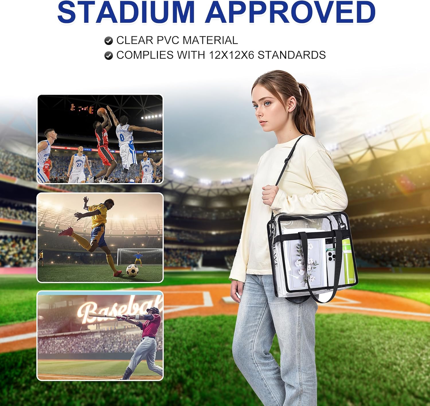 Oraben Clear Tote Bag Clear Bag Stadium Approved 12x6x12 Stadium Bag for Work, Sports Games,Gym - Image 5