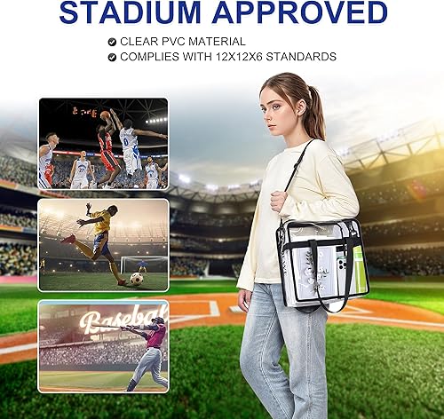 Vista 130 de Oraben Bolsa transparente transparente aprobada para estadios de 12 x 6 x 12 pulgadas, bolsa de estadio para trabajo, juegos deportivos, gimnasio