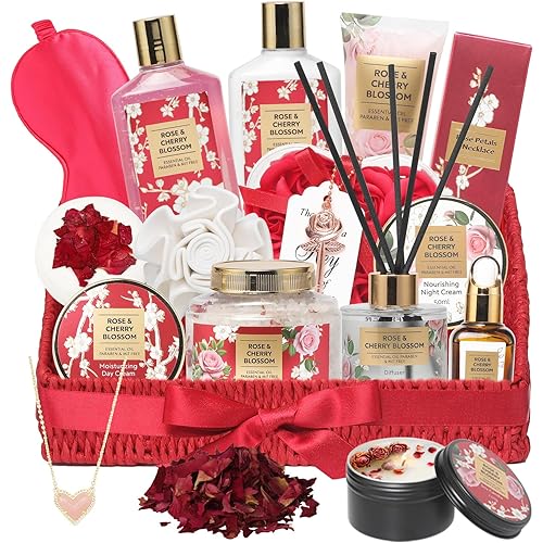 25Pcs Christmas Gifts for Women - Luxury Bath and Body Spa Gift Basket for Women with Necklace | Relaxing Care Kit Valentine's Mothers Day Gifts for Mom Gift Baskets for Anniversary or Bridal Shower
