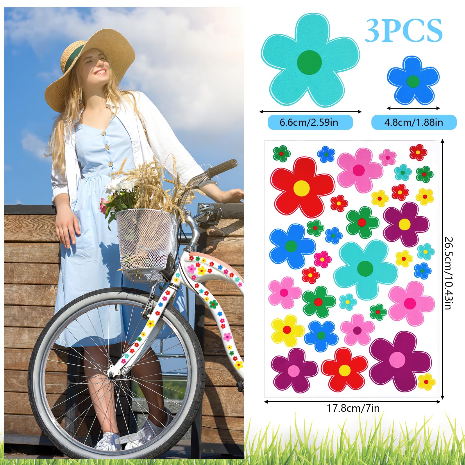 3 Blumen-Aufkleber Für Fahrrad & Mehr - Bunte PVC-Sticker