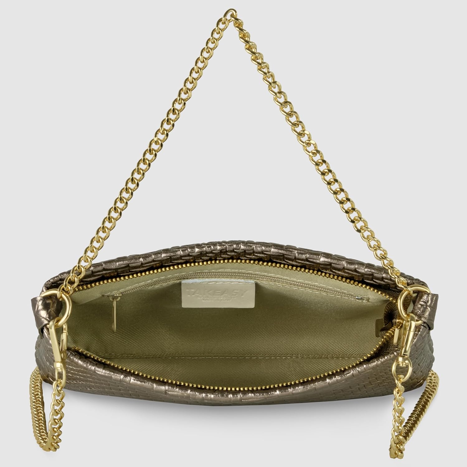 Italian Genuine Metallic Suede Crossbody Bag for Women with Zipper & Chain | Small Woven Shoulder Purse Handbag - Image 4