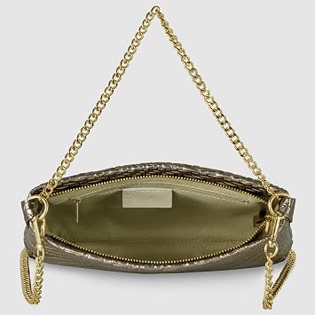 Italian Genuine Metallic Suede Crossbody Bag for Women with Zipper & Chain | Small Woven Shoulder Purse Handbag (Bronze)