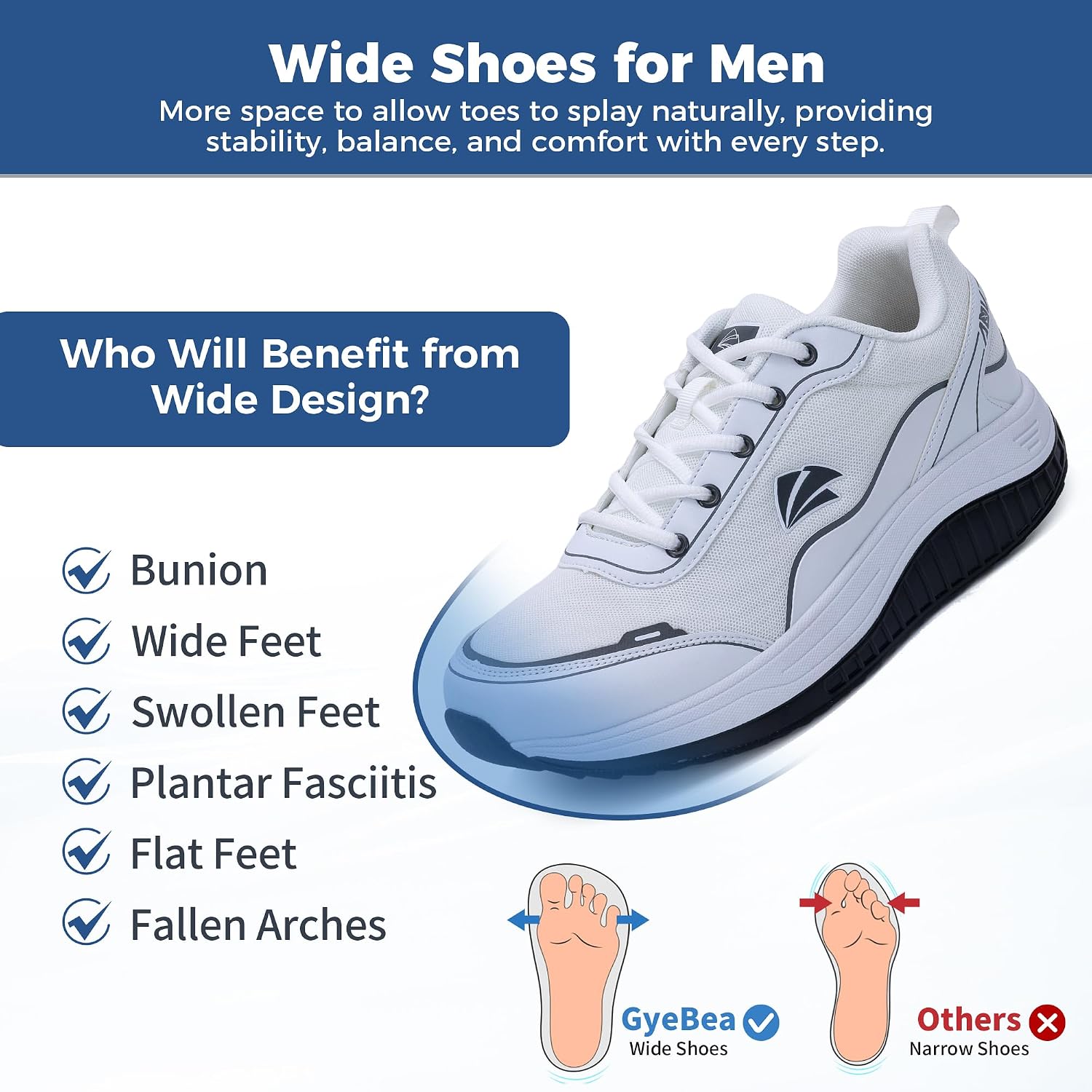 Mens Arch Support Walking Shoes Orthotic Plantar Fasciitis Sneakers Wide Tennis Shoes for Pain Relief