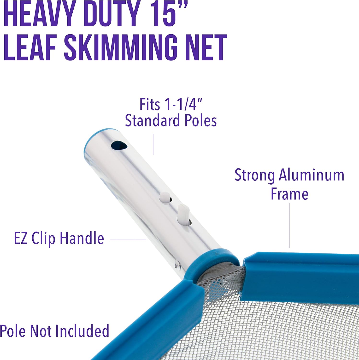 U.S. Pool Supply Professional Heavy Duty Large 15" Swimming Pool Leaf Skimmer Net - Strong Aluminum Frame for Faster Cleaning & Easier Debris Pickup and Removal