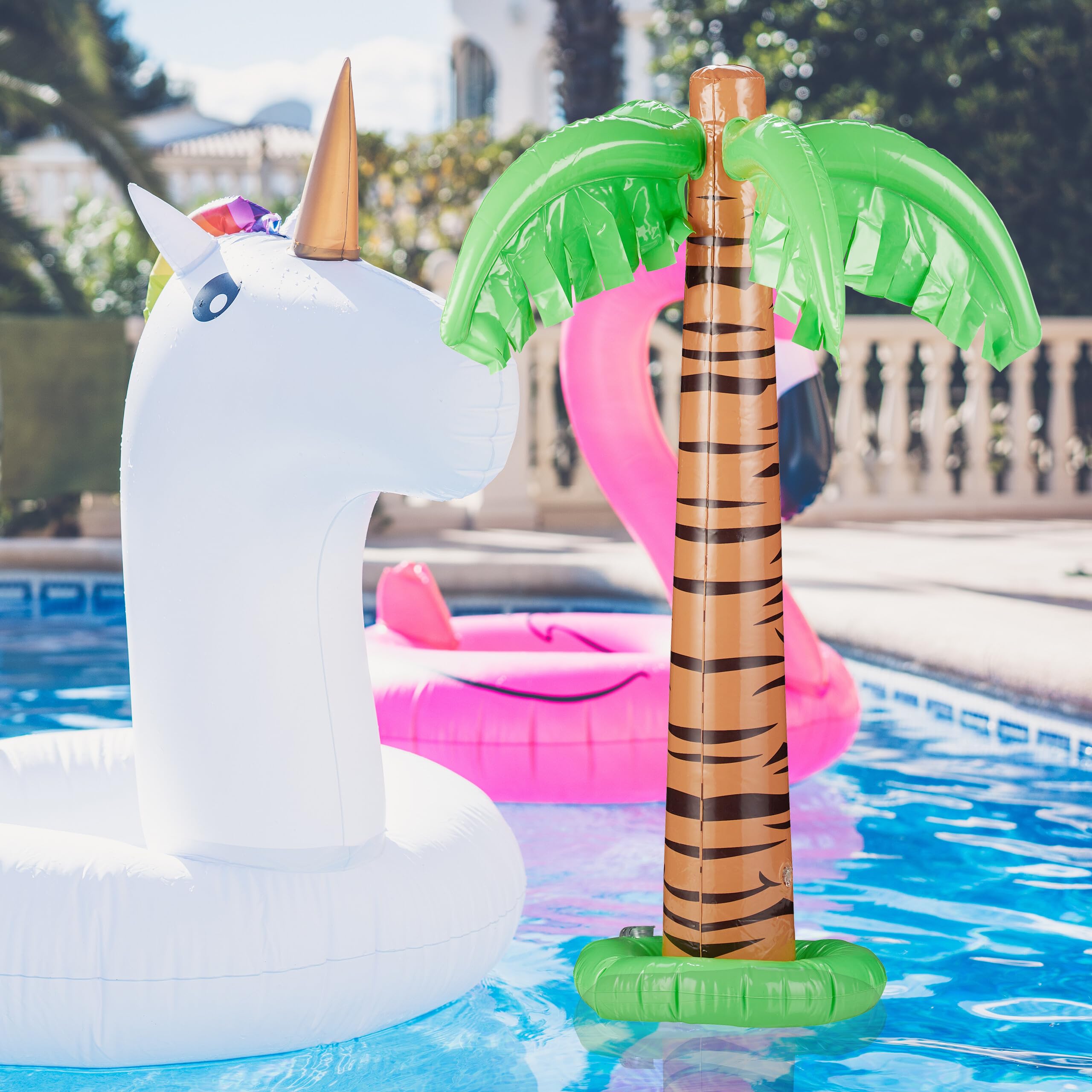 Relaxdays Nadmuchiwana palma, zestaw 2 sztuk, dekoracja na imprezę, basen i plażę, palma hawajska, duża, 80 cm wysokości, plastikowa palma, zielono-brązowa