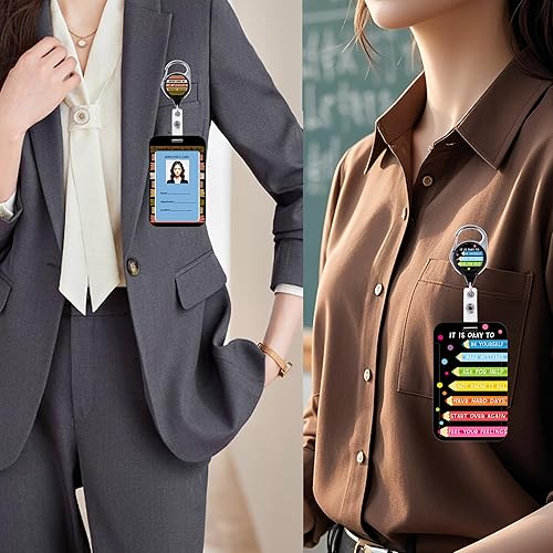 Miniatura 2 de Soporte para tarjetas de identificación con cita positiva, carrete retráctil negro, clip de carrete de identificación para llaves e insignias de