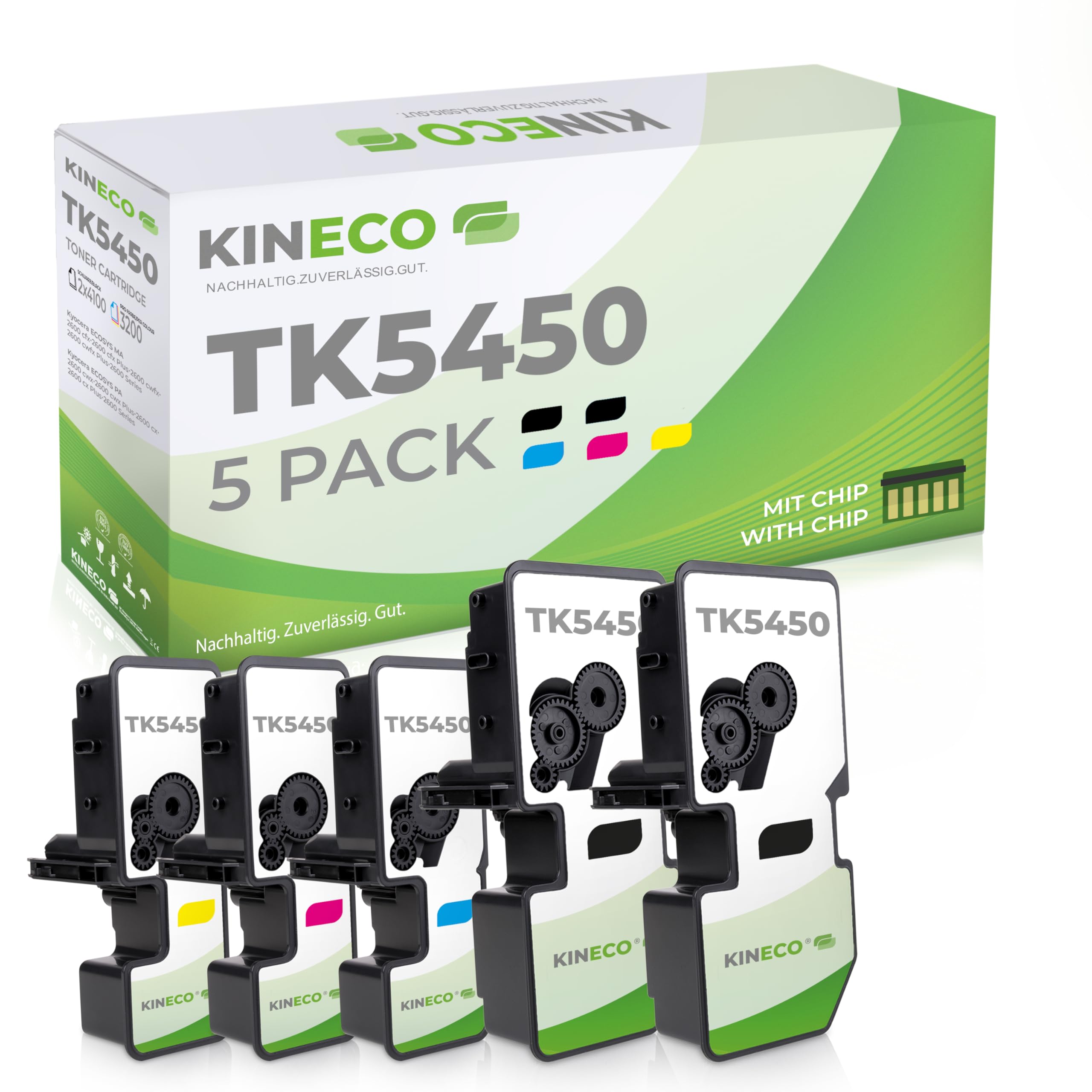 Kineco Toner TK5450 kompatibel mit Kyocera ECOSYS MA2600cwfx, 5er Set | MA2600cwfx MA2600cfx PA2600cwx PA2600cx, MA2600cwfx Plus MA2600cfx Plus PA2600cwx Plus PA2600cx Plus
