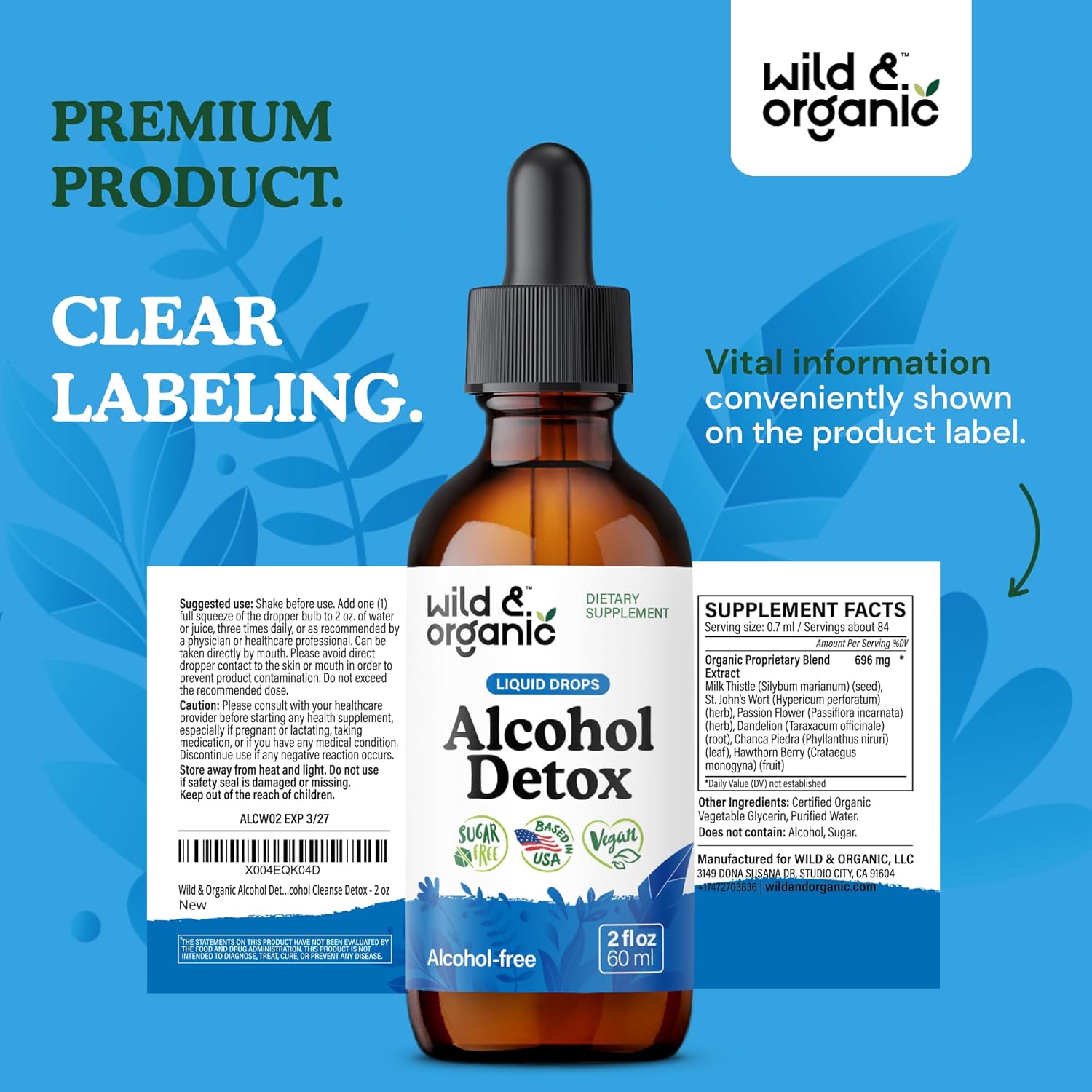 Wild & Organic Alcohol Detox Cleanse Drops - Liver & Kidney Cleanse with Milk Thistle, Chanca Piedra Stone Breaker - Anti Alcohol Complex for Liver Detox - Vegan, No Sugar & Additives - 2 fl oz - Image 9