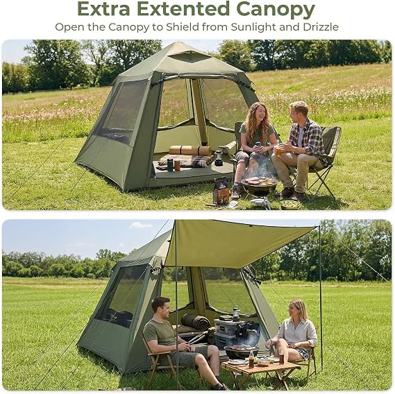 Outvita Inflatable Tents, Easy Setup Blow Up Tent with Pump, Waterproof Oxford Inflatable House for Camping, Air Glamping Tent with Stove Jack, Mesh Windows, Storage Bag