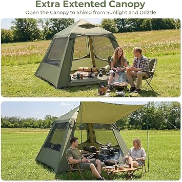 Outvita Inflatable Tents, Easy Setup Blow Up Tent with Pump, Waterproof Oxford Inflatable House for Camping, Air Glamping Tent with Stove Jack, Mesh Windows, Storage Bag