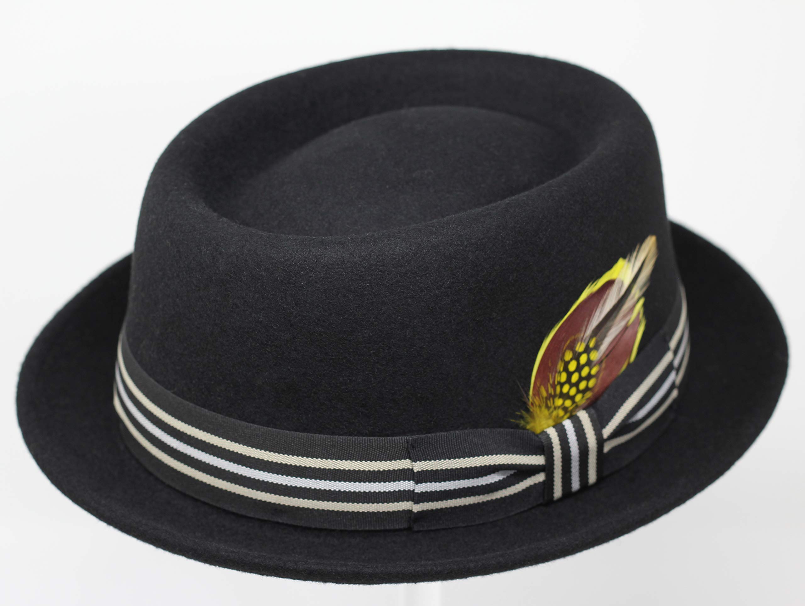 Borges & Scott Defoe Premium - Chapeau Pork Pie avec Plume Amovible - 100% en Feutre de Laine - résistant à l'eau - Déformable pour emmener en Voyage
