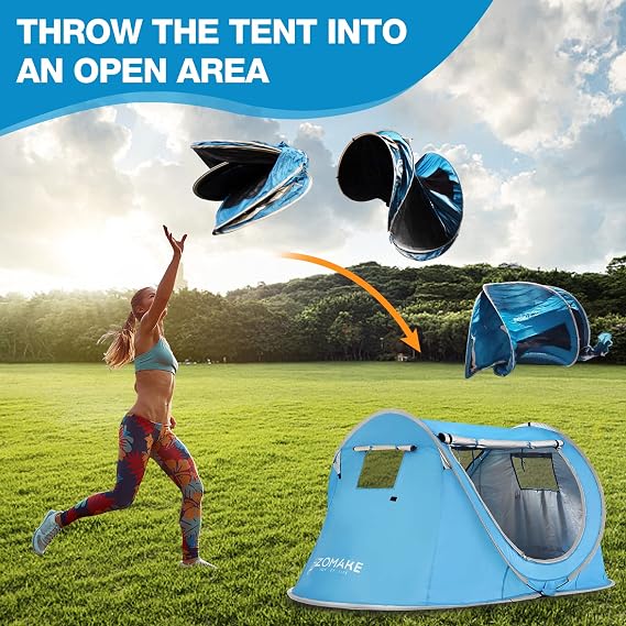 Easy Pop Up Tent 2-4 Person Waterproof - Pop-Up Camping Tents Automatic Tent Throw Pop Up Instant Flip Pop Tent for Camping,by ZOAMKE