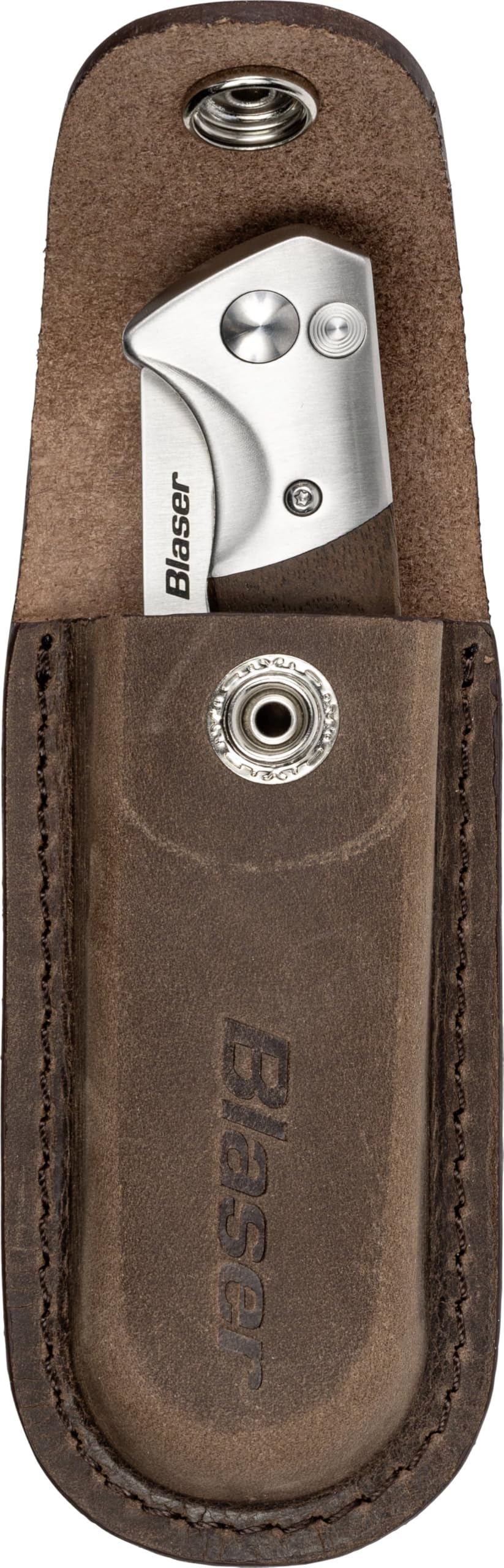 Blaser Klappmesser Classic | Jagdmesser mit Drop-Point Klinge | Edelstahl & Holzgriff | Sicherer Backlock-Verschluss | 8,5 cm Klinge & Leder-Etui