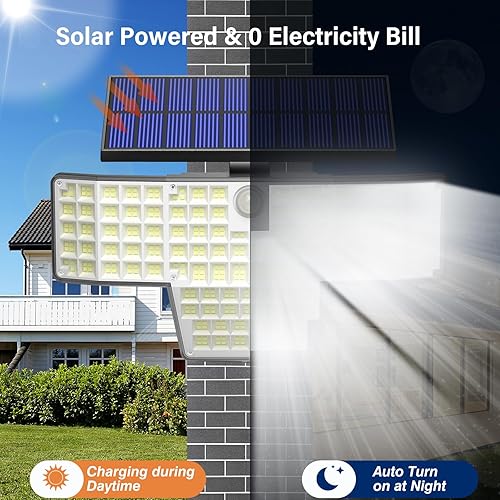 Miniatura 3 de Luces solares para exteriores, 448 luces LED de inundación montadas en la pared, 620LM IP65 luces solares impermeables con sensor de movimiento y