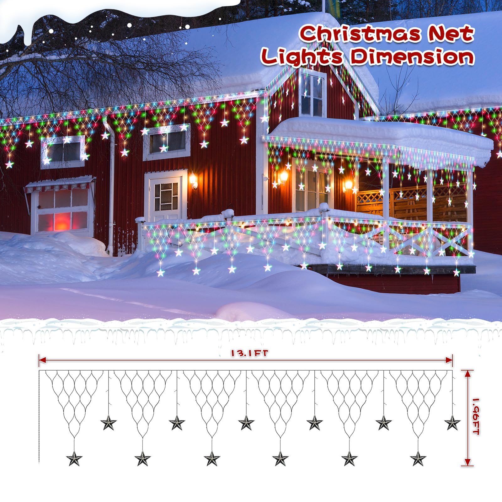 4 m 196 LED rete luminosa per Pasqua, con spina, catena di luci Pasqua, per cespugli, albero, luci con timer, impermeabile, per balcone, ringhiera, parete (RGB