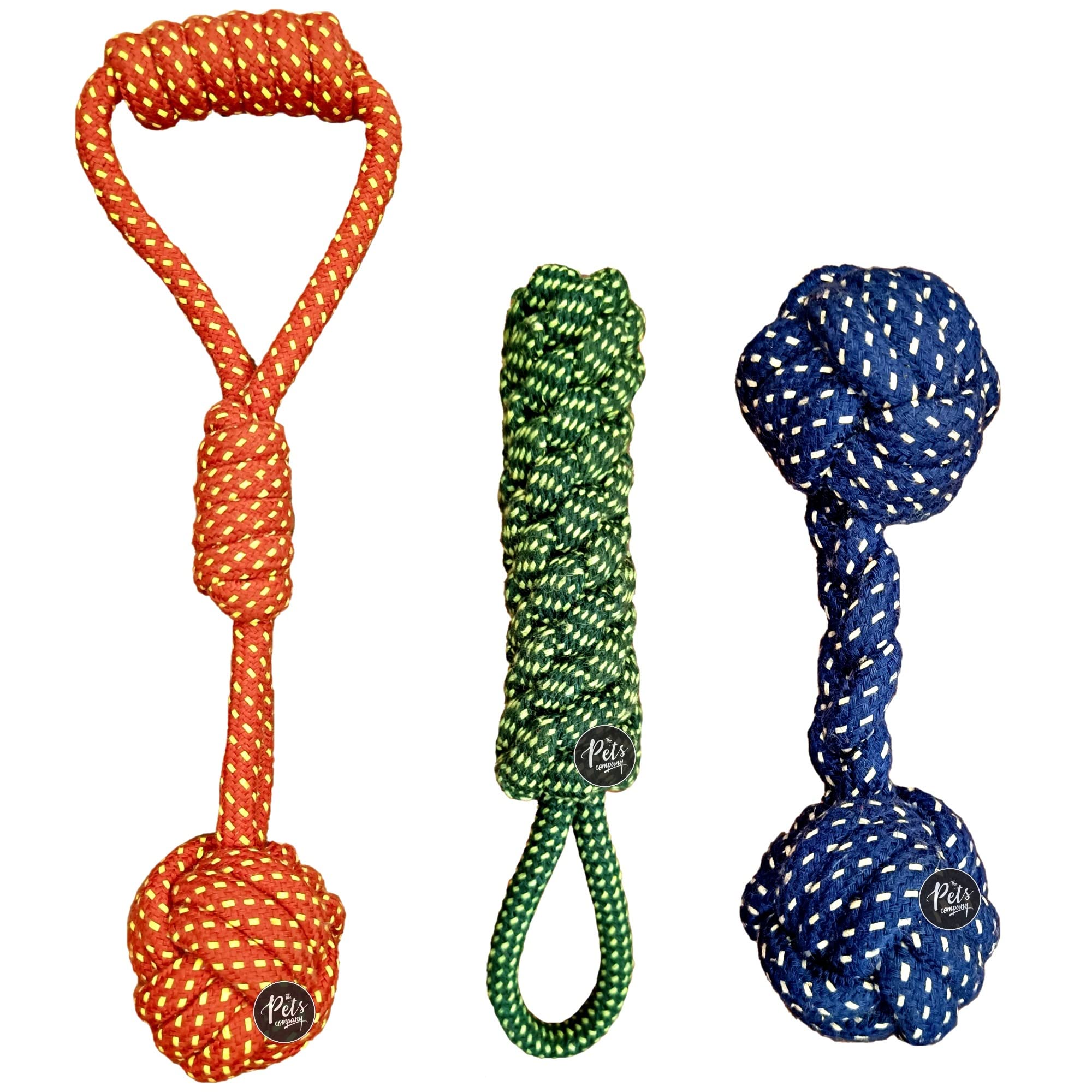 The Pets Company Dog Chew Toys for Puppy Teething & Training (Tug Ball Knot & Grip + Dumbell + Tug), Dog Rope Toy Combo of 3 for Small & Medium Dogs (B0BQGQGSWJ) Amazon Price History, Amazon Price Tracker